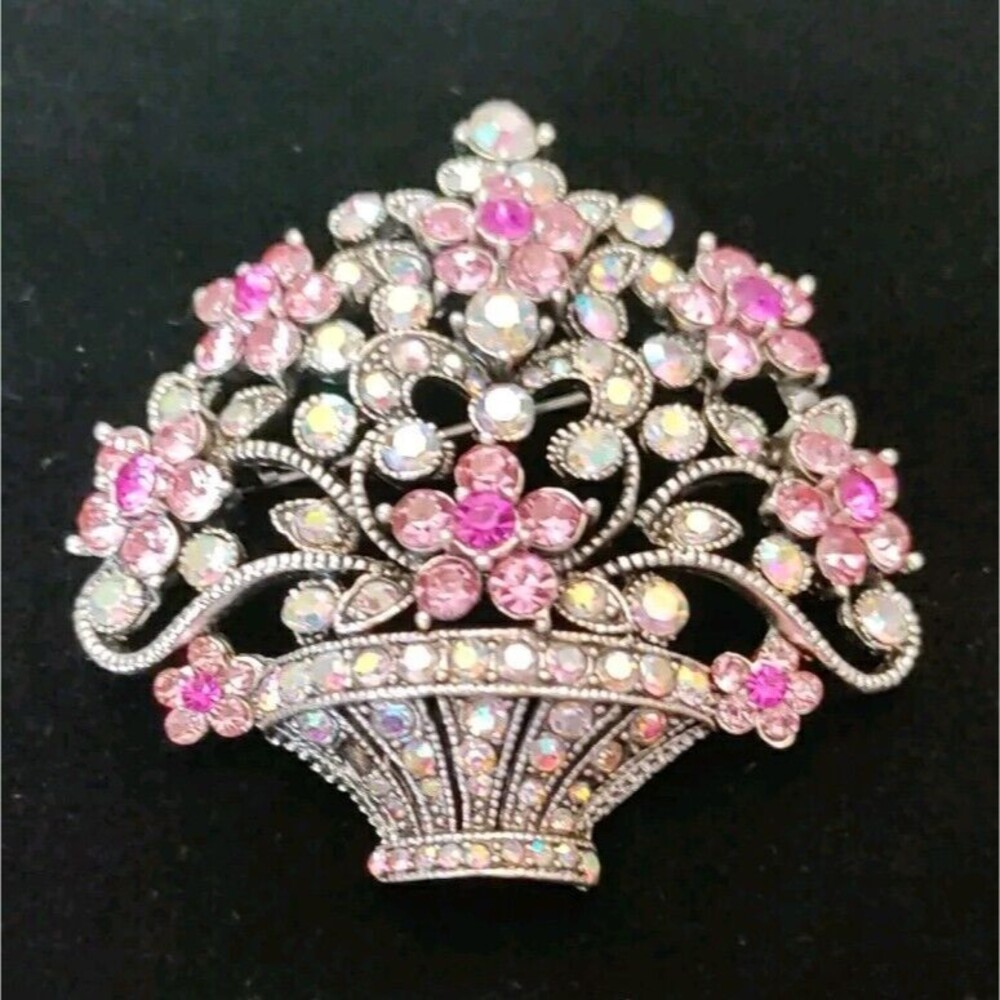 Multi Color Flower Bouquet Brooch/Pendant Rhinestone 2.5" X 2.5"